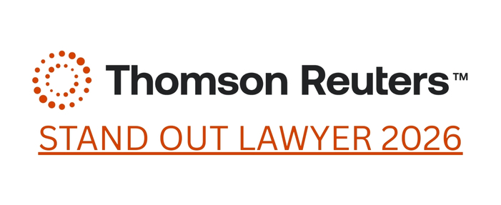Thomson Reuters Stand Out Lawyer 2026 logo with orange dots, brand mark, and bold text on white background.