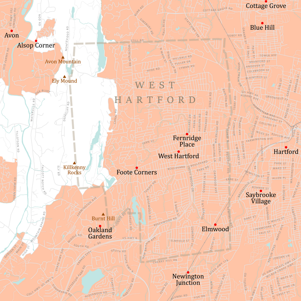 West Hartford, CT Vector Road Map