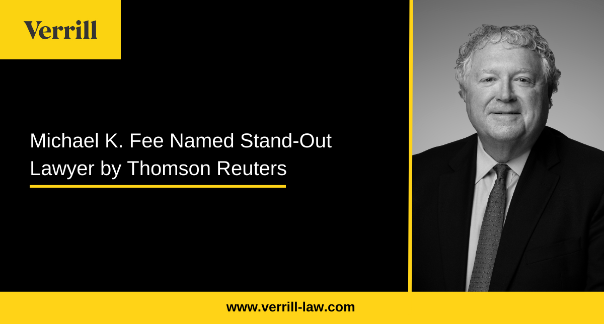 Graphic of Michael K. Fee with announcement that he was named stand-out lawyer by Thomson Reuters.